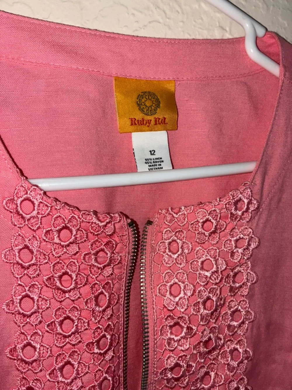 Ruby Rd.  Zip-Up Cardigan with Floral Lace Panel - Picture 5 of 13
